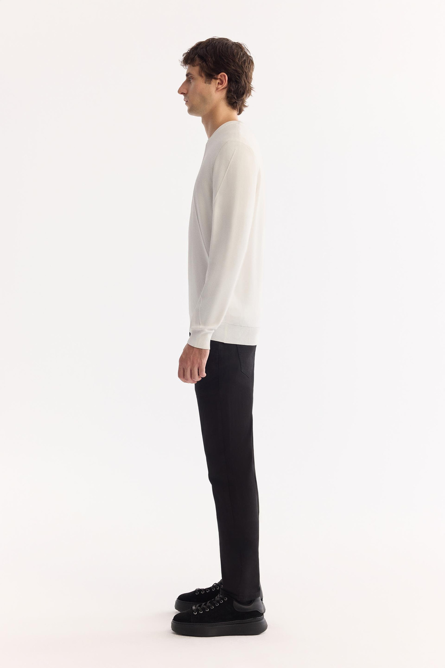 Ekru Bisiklet Yaka Ön Roba ve Kolları Örgü Detaylı Rayon Kazak