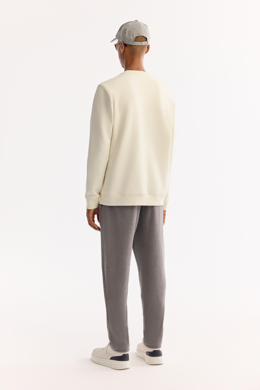 Ekru Bisiklet Yaka Ottoman  İnterlok Flok Baskı  Sweatshirt