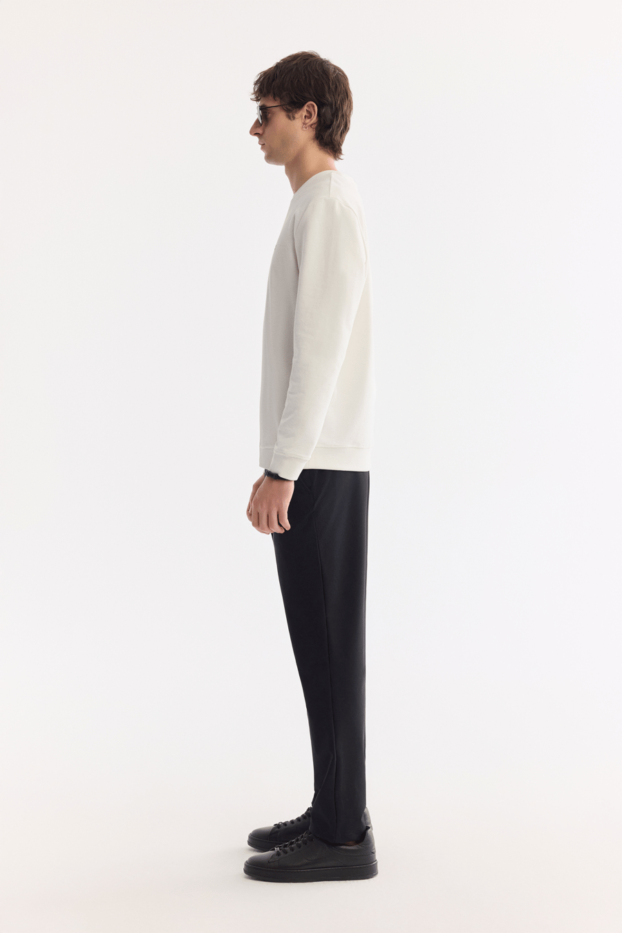 Ekru Bisiklet Yaka Pamuklu Kolay Ütülenen Sweatshirt