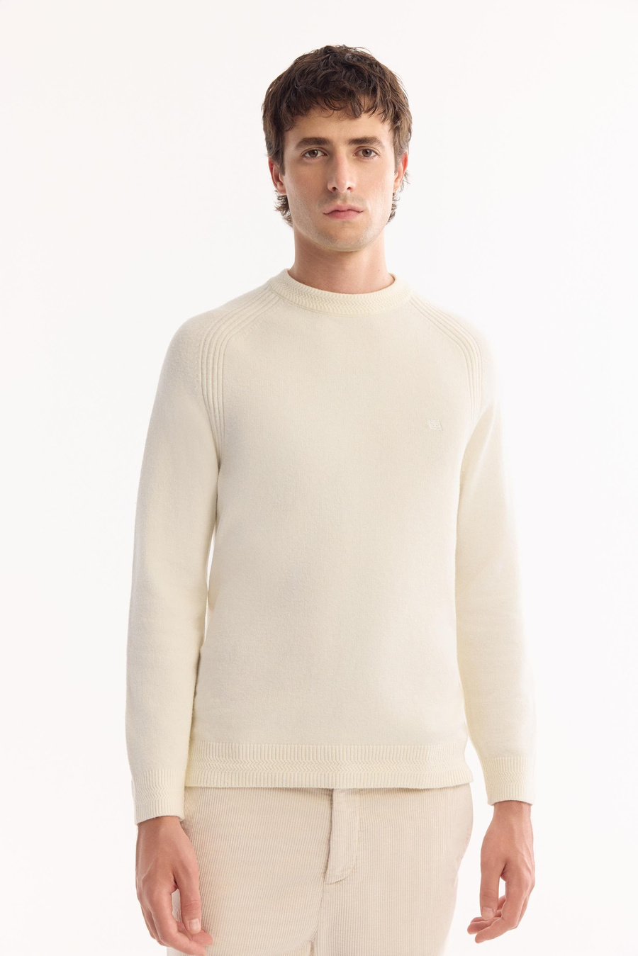 Ekru Bisiklet Yaka Reglan Kol Shoft Touch Kalın Kazak