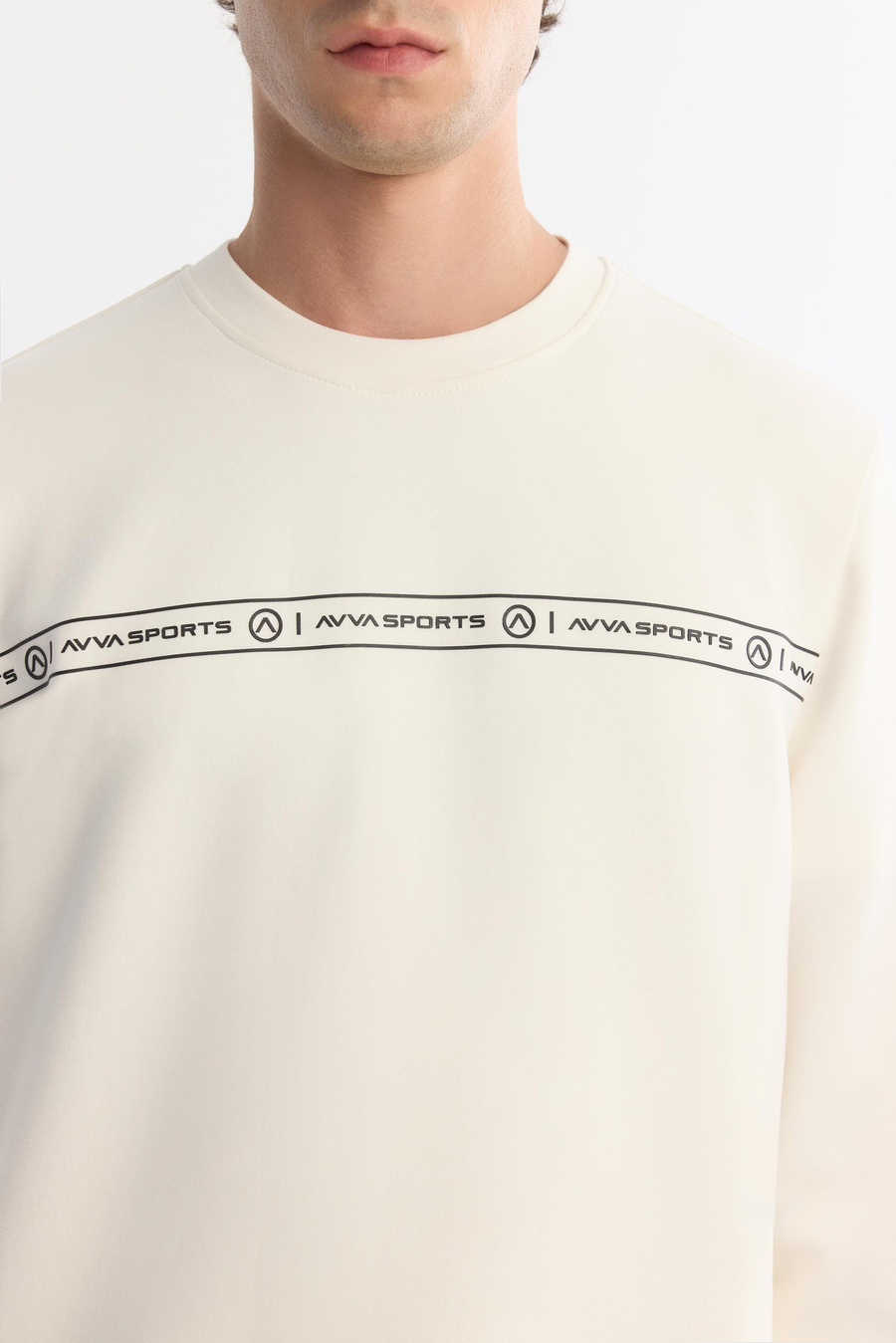 Ekru Bisiklet Yaka Sweatshirt