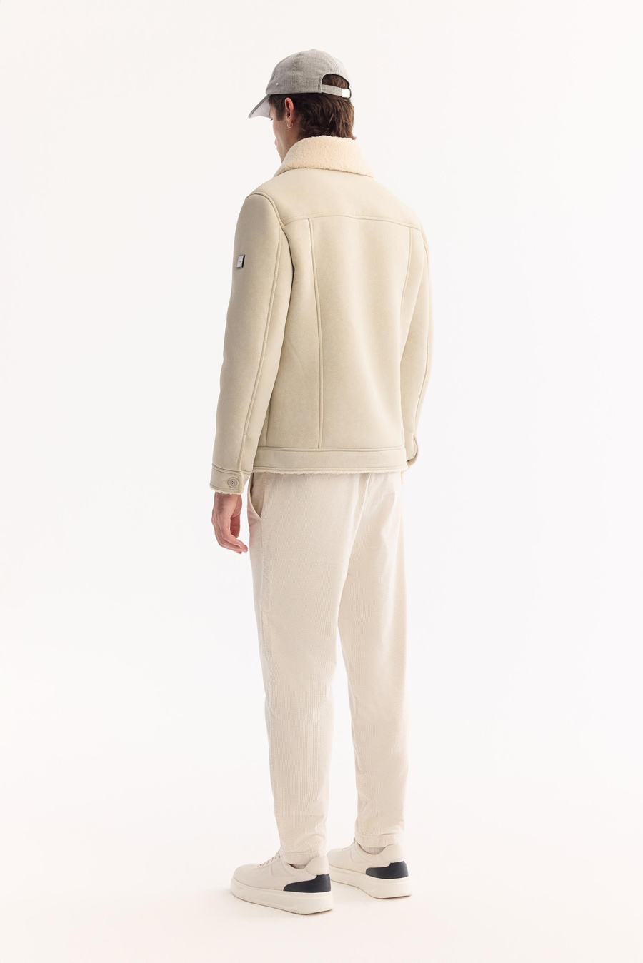 Ekru Ceket Yaka Kürklü Napa Mont