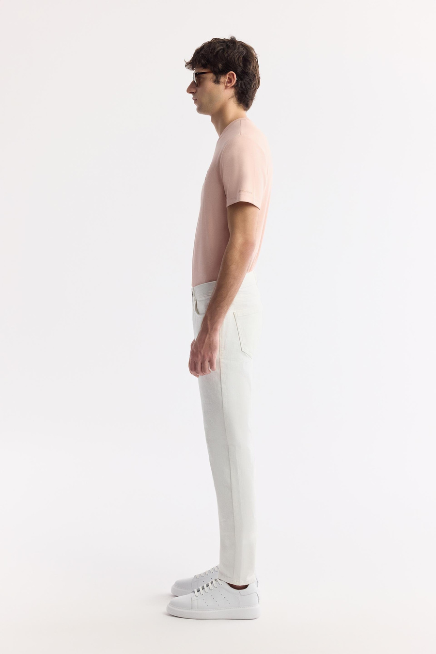 Ekru Düz Yıkamalı Slikonlu Slim Fit Denim Pantolon