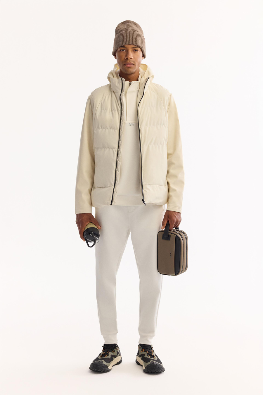 Ekru Fonksiyonel 3 Kullanımlı Kapüşonlu Mont