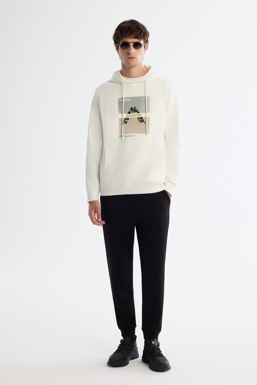 Ekru Kapüşonlu Sweatshirt