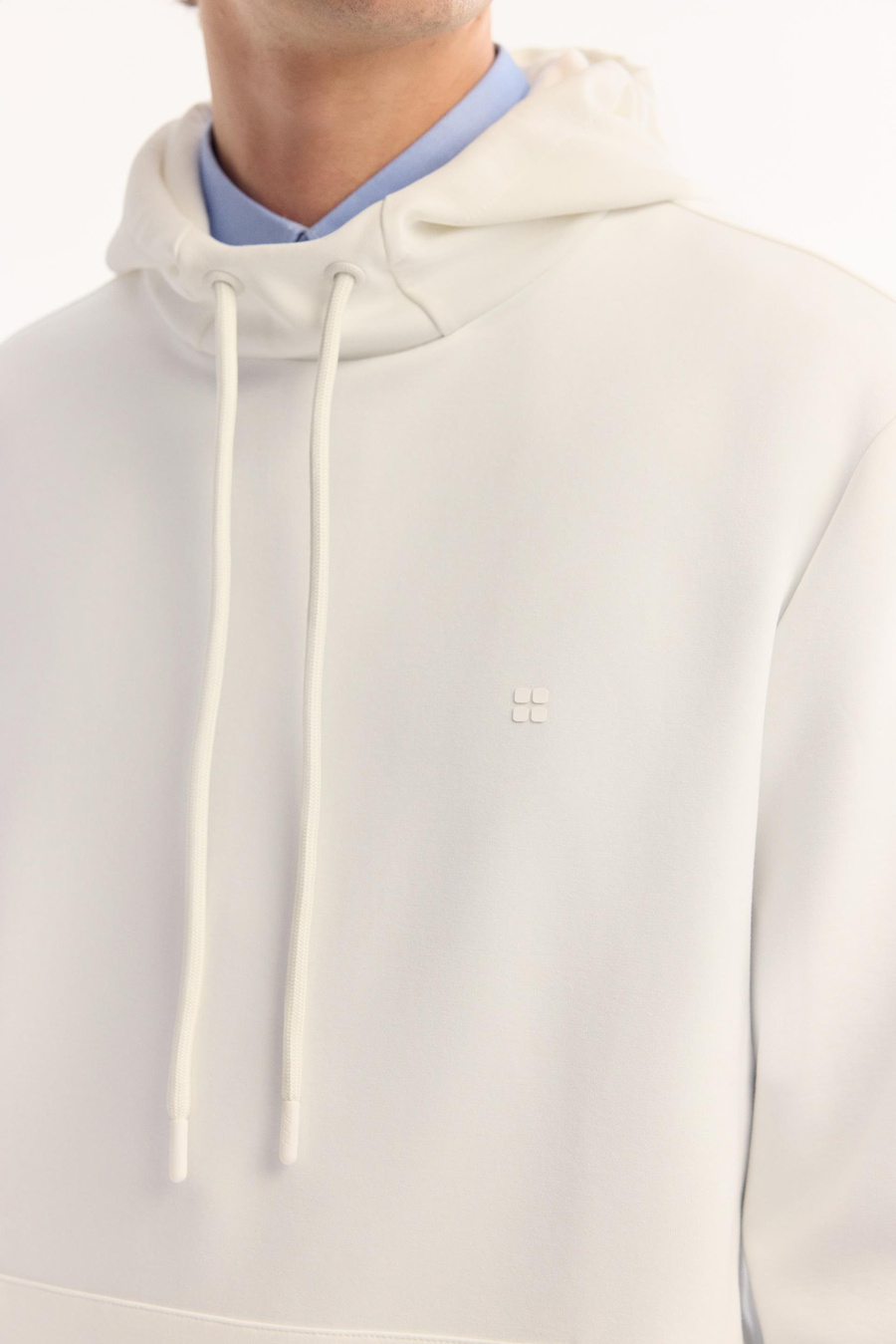 Ekru Kapüşonlu Yaka Kanguru Cepli   İnterlok Sweatshirt