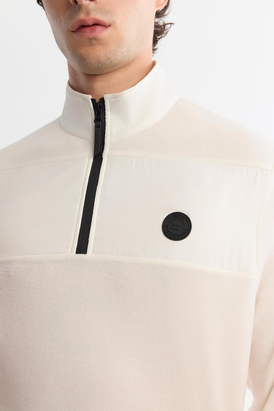 Ekru Paraşüt Garnili Yarım Fermuar Polar Sweatshirt