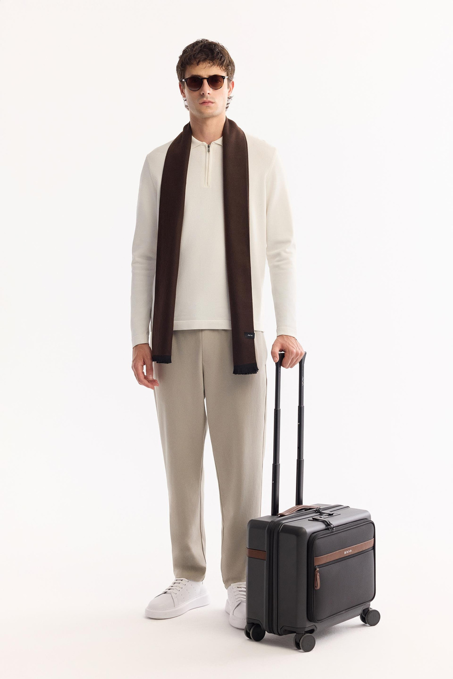 Ekru Polo Yaka Basic Düz Rayon Kazak