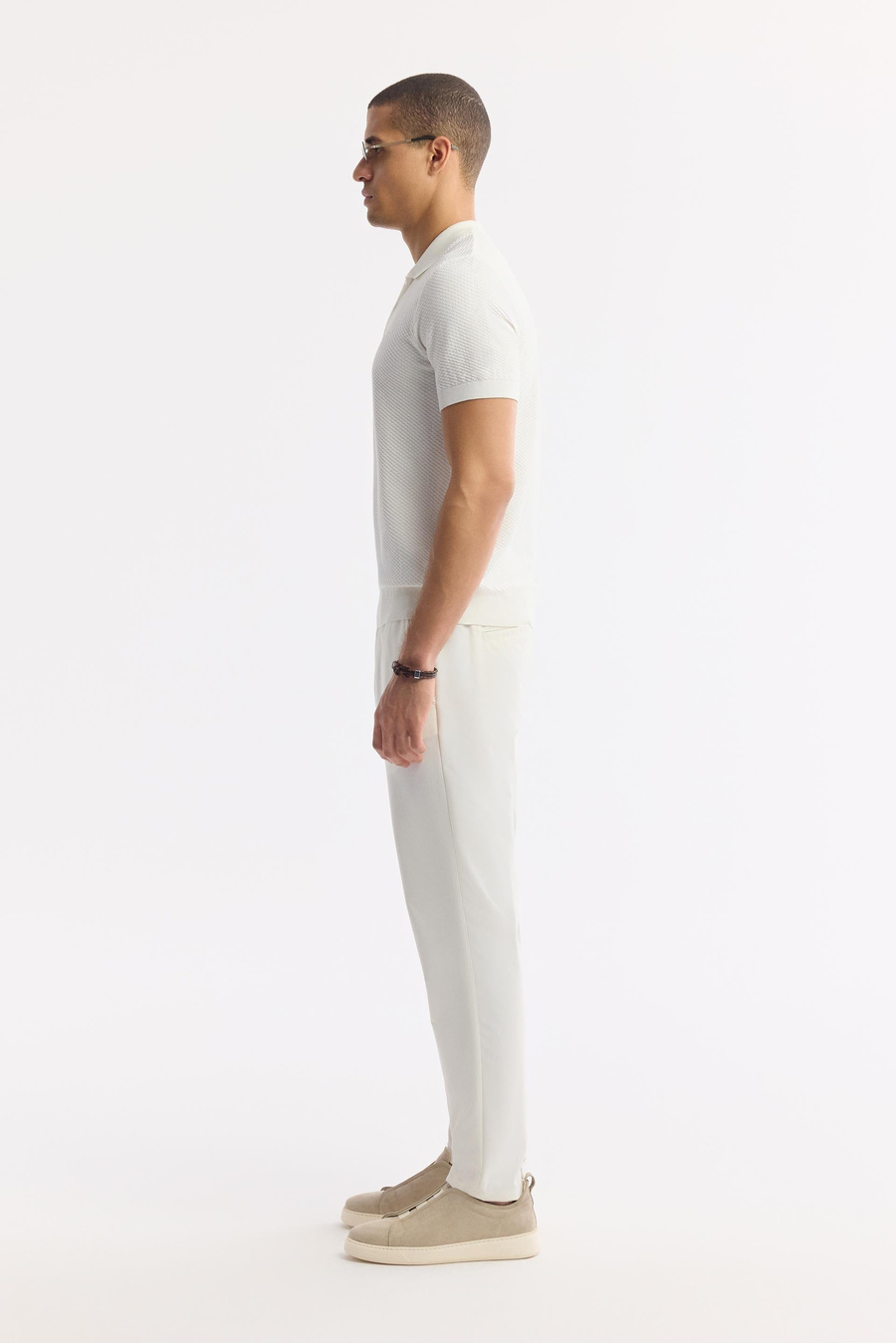 Ekru Polo Yaka Dokulu Triko T-shirt