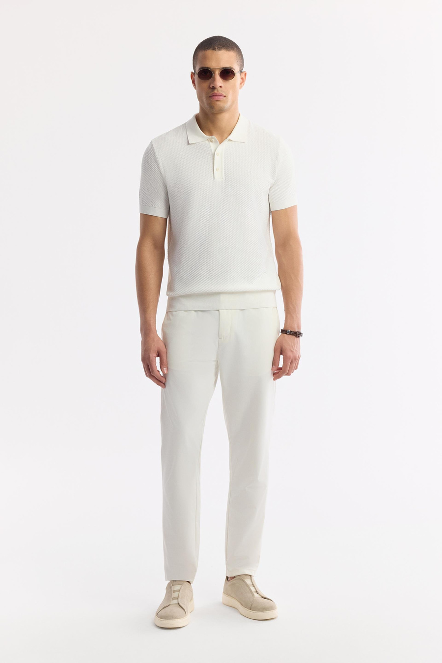 Ekru Polo Yaka Dokulu Triko T-shirt