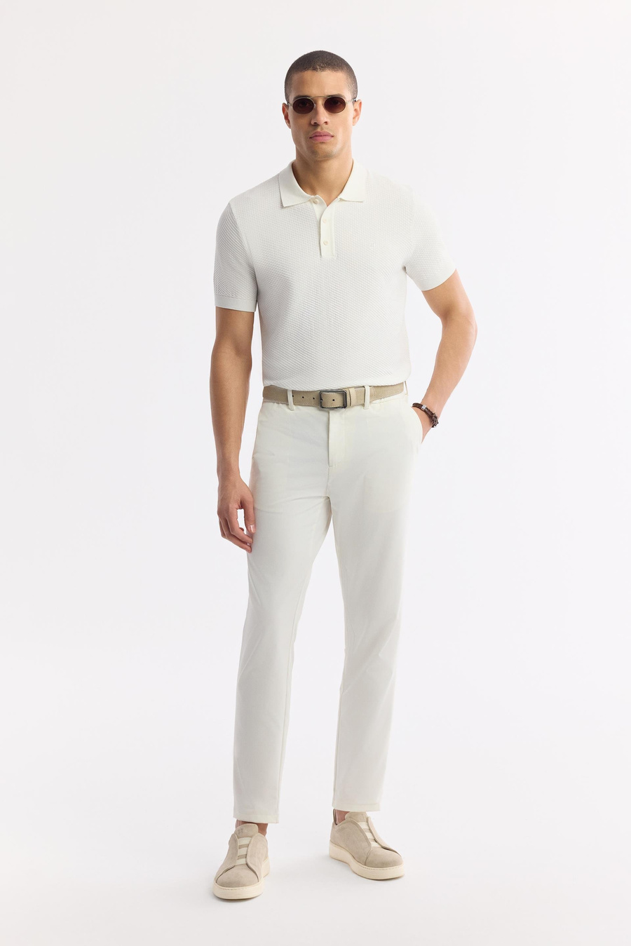 Ekru Polo Yaka Dokulu Triko T-shirt