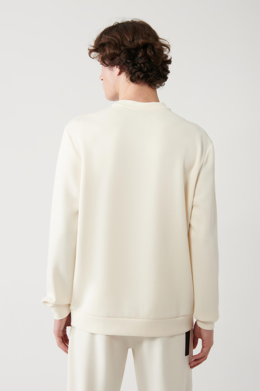 Ekru Soft Touch Bisiklet Yaka Baskılı Sweatshirt