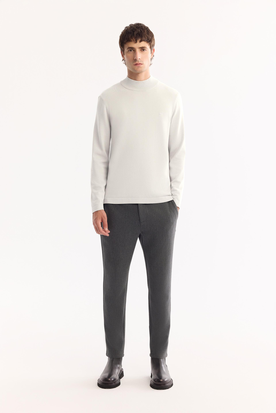 Ekru Yarım Balıkçi Yaka Basic Düz Rayon Kazak