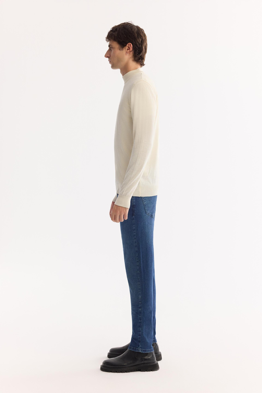 Ekru Yarım Balıkçı Yaka Yün Karışımlı Triko Kazak