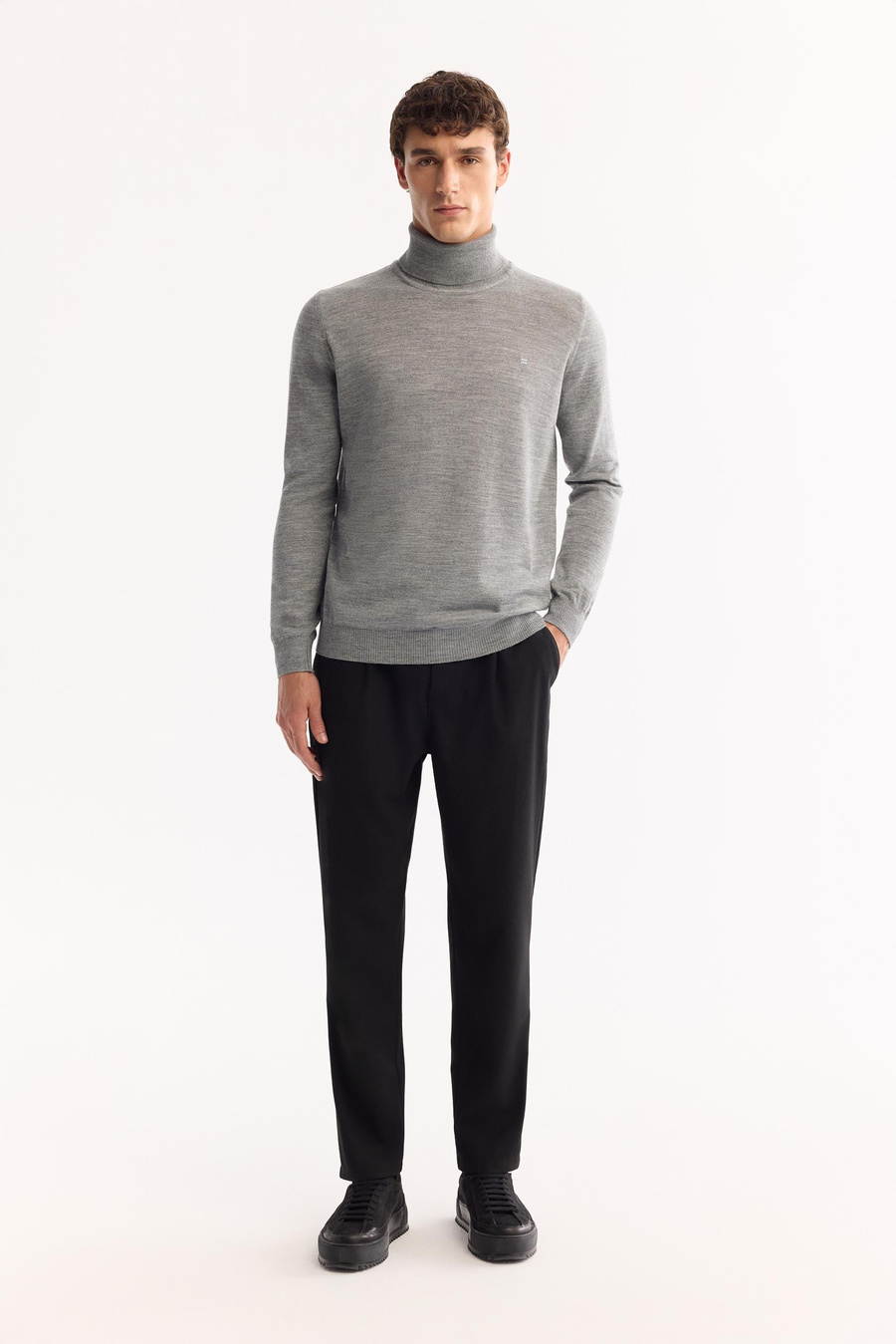Grey Wool Blend High Neck Jumper
