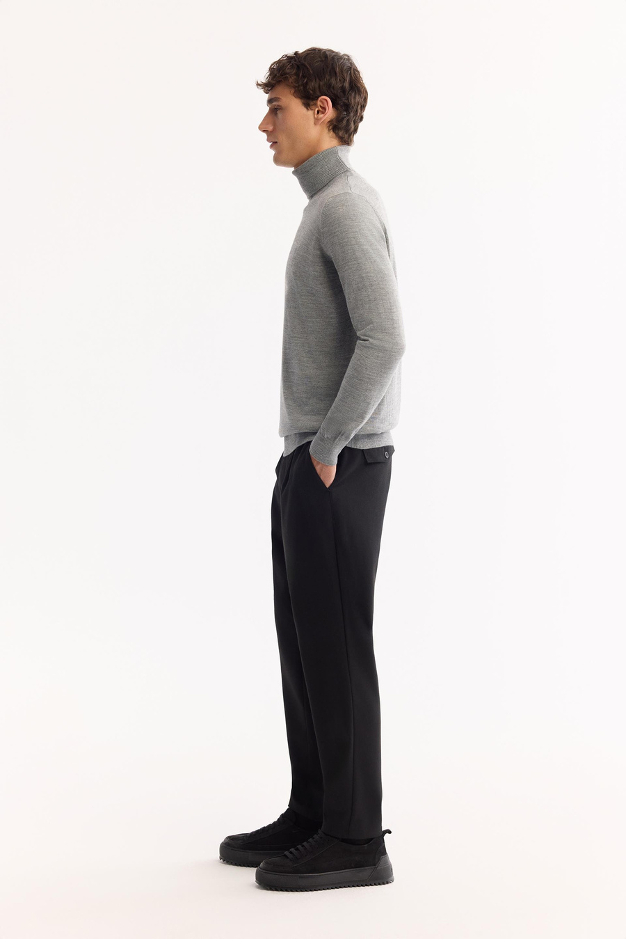 Grey Wool Blend High Neck Jumper