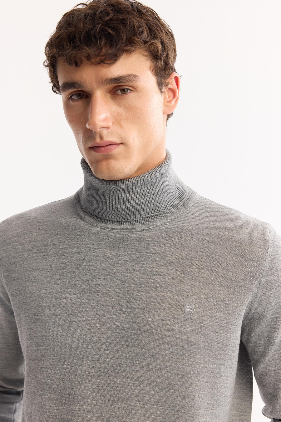 Grey Wool Blend High Neck Jumper