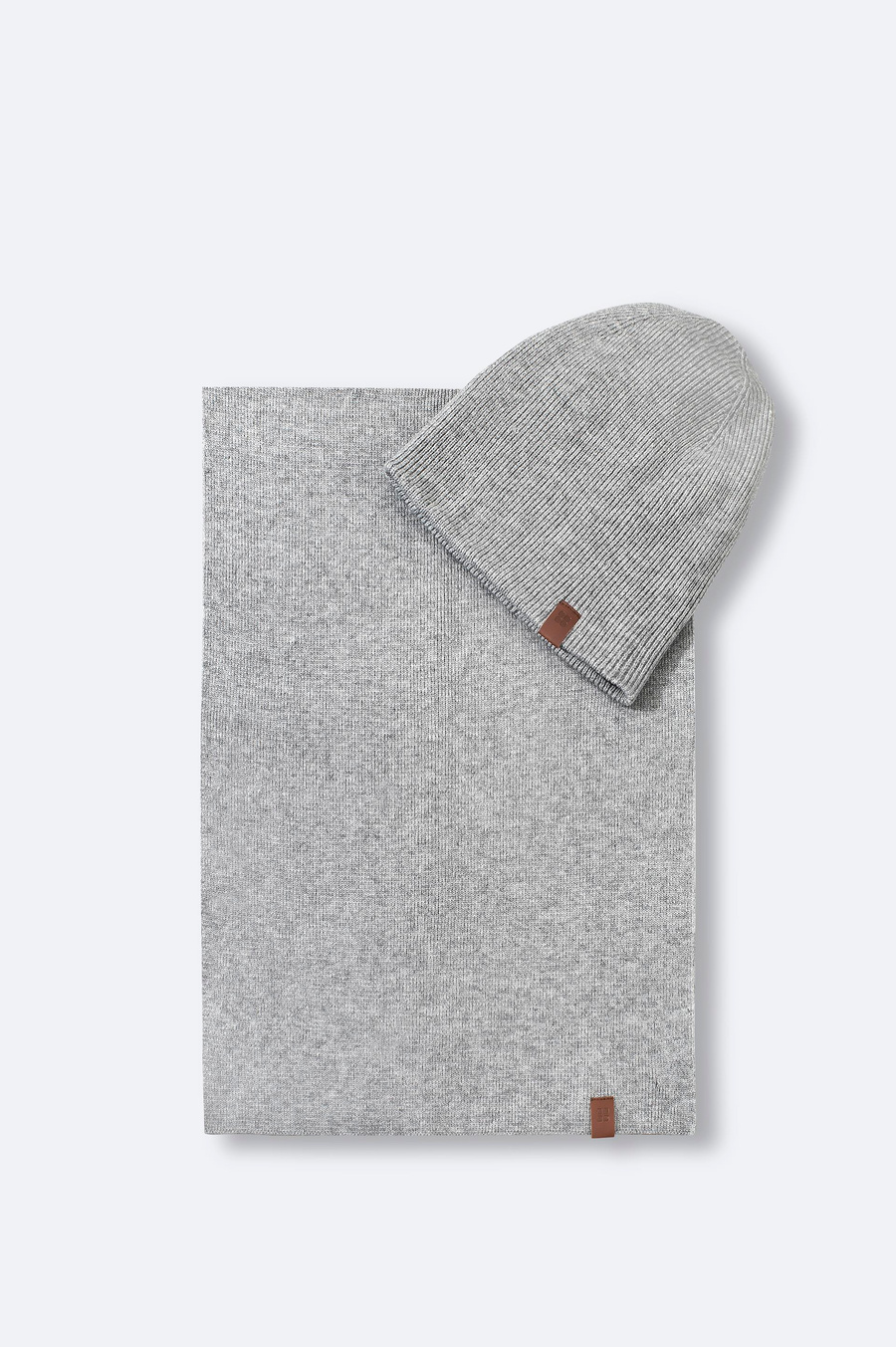 Grey Knit Beanie and Scarf Set