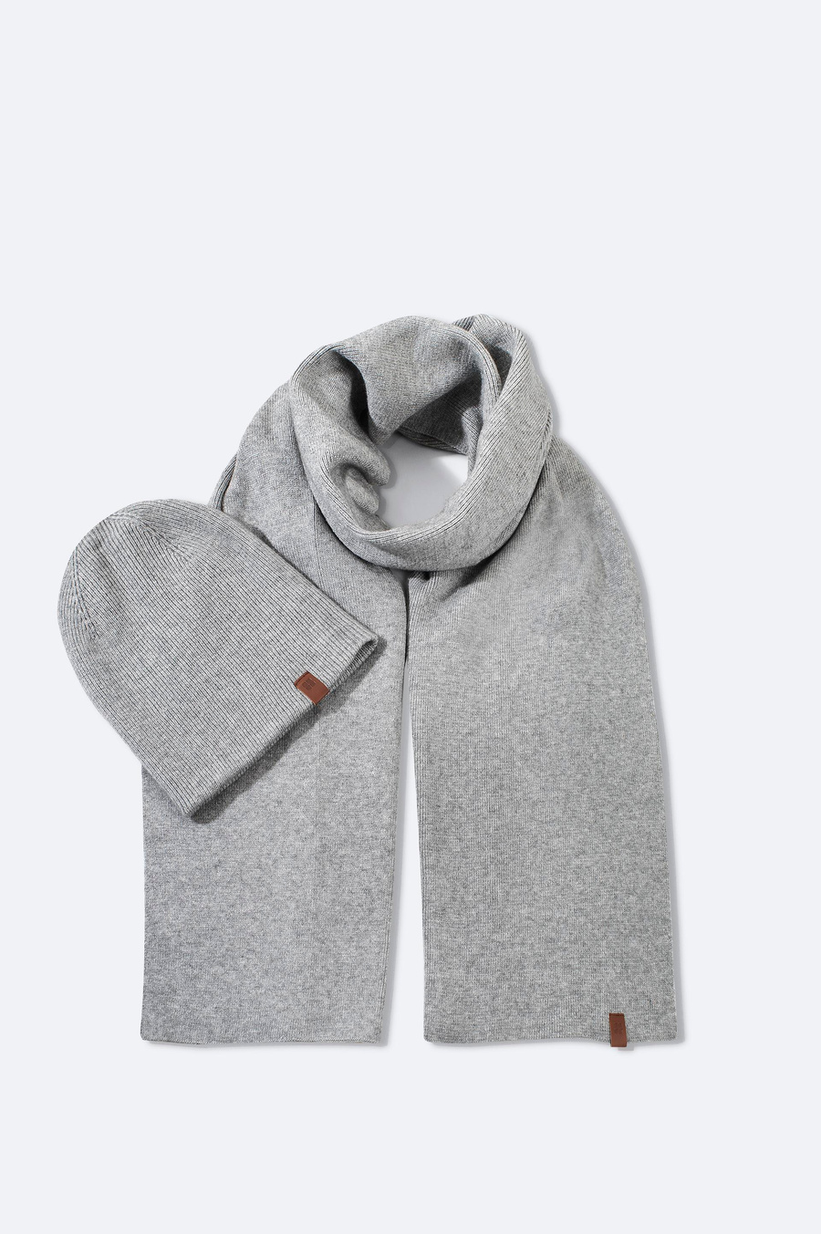 Grey Knit Beanie and Scarf Set