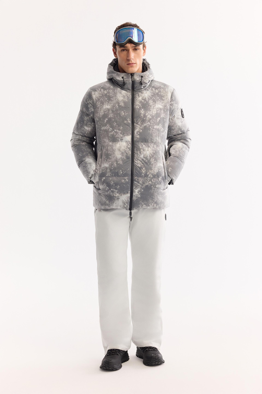 Gri Baskılı Desenli Kayak Montu