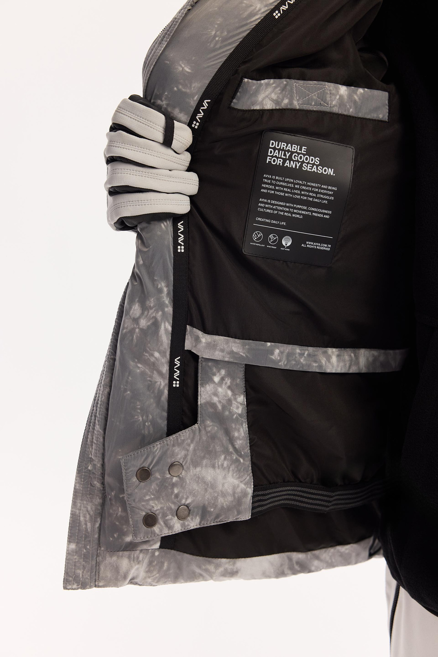 Gri Baskılı Desenli Kayak Montu