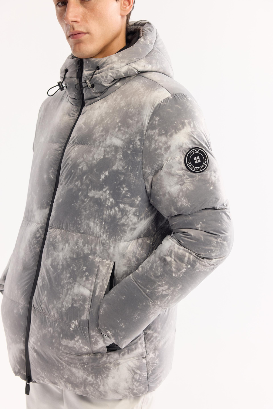 Gri Baskılı Desenli Kayak Montu