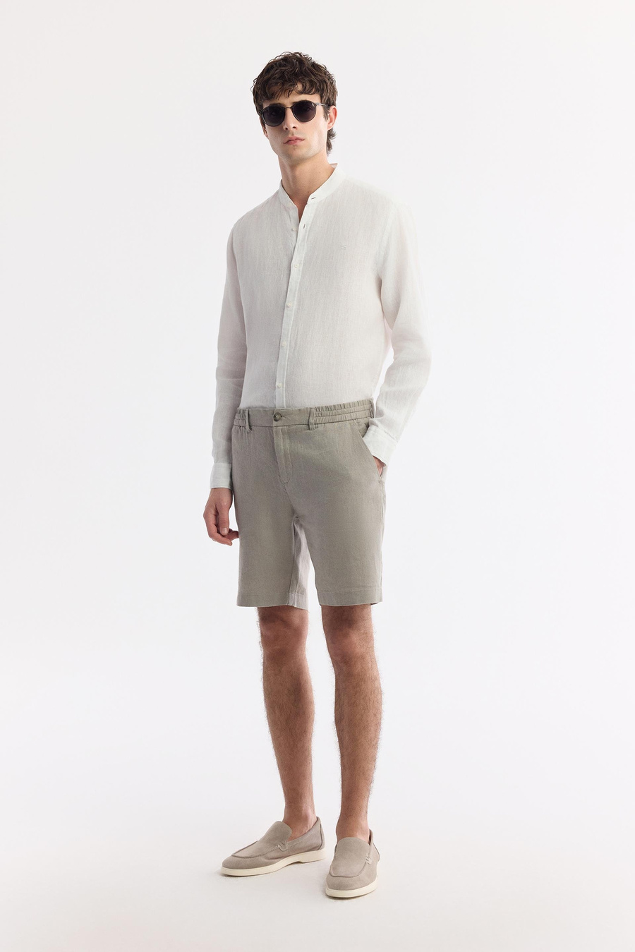 Gri Beli Lastikli %100 Keten Assos Relaxed Fit Şort