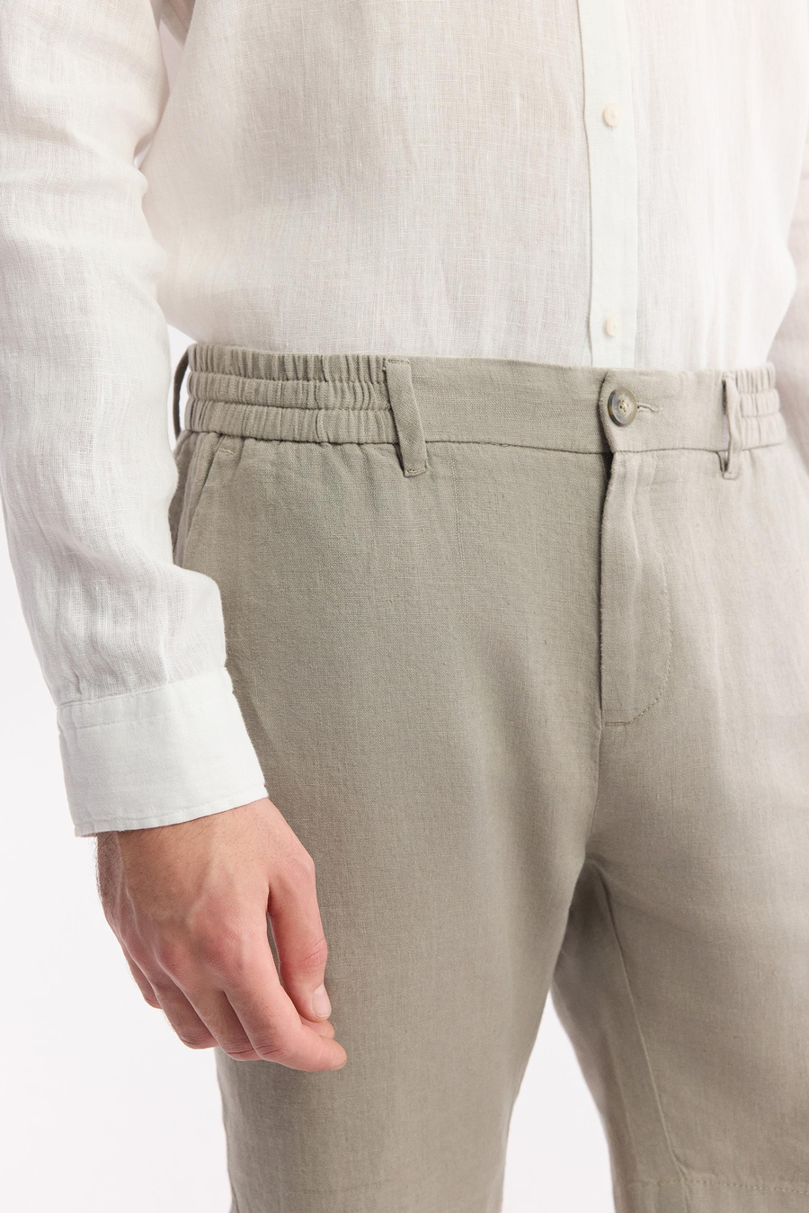 Gri Beli Lastikli %100 Keten Assos Relaxed Fit Şort