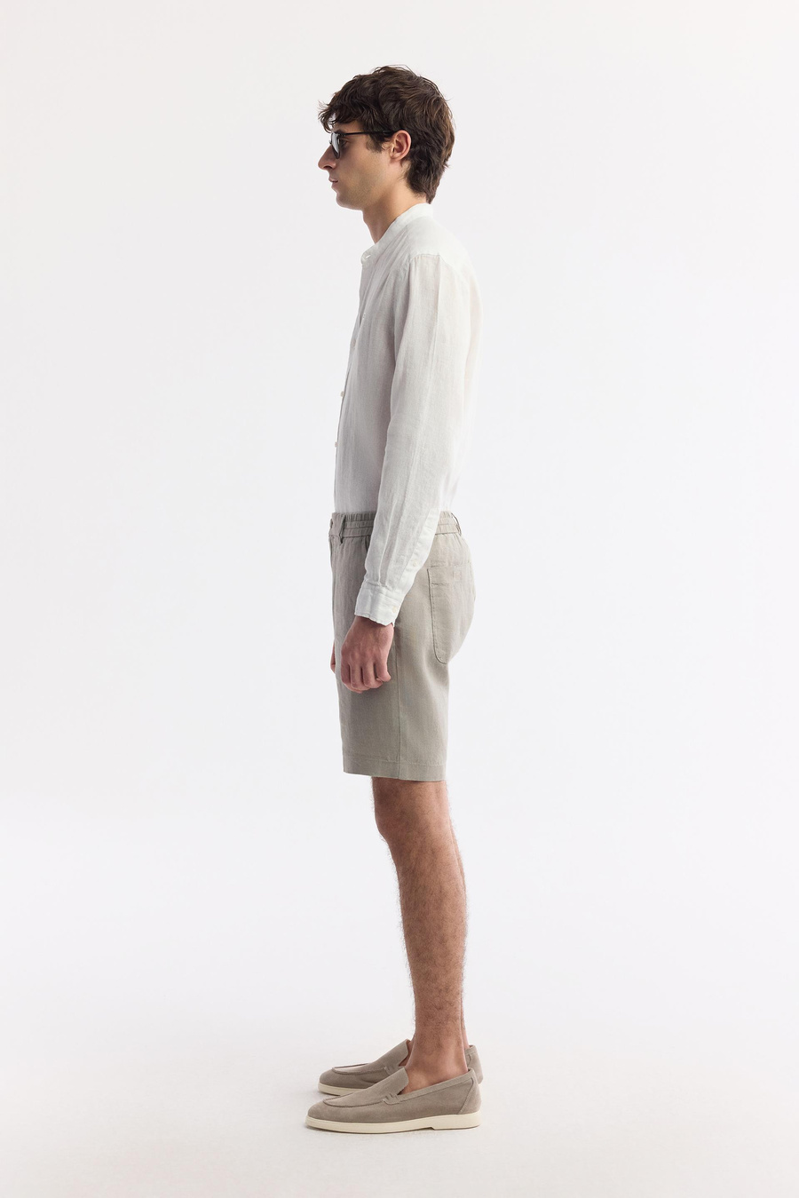 Gri Beli Lastikli %100 Keten Assos Relaxed Fit Şort