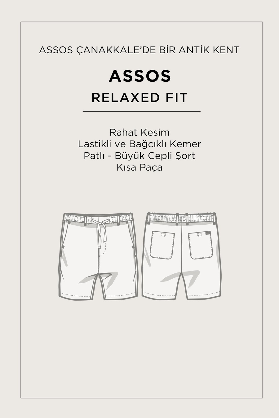 Gri Beli Lastikli %100 Keten Assos Relaxed Fit Şort