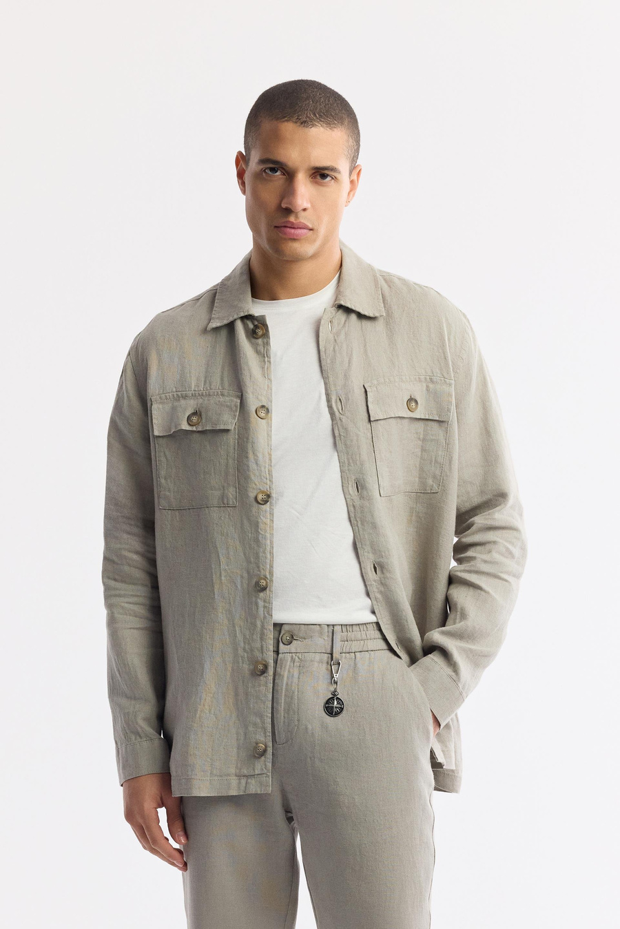 Grey Linen Drawstring Trousers