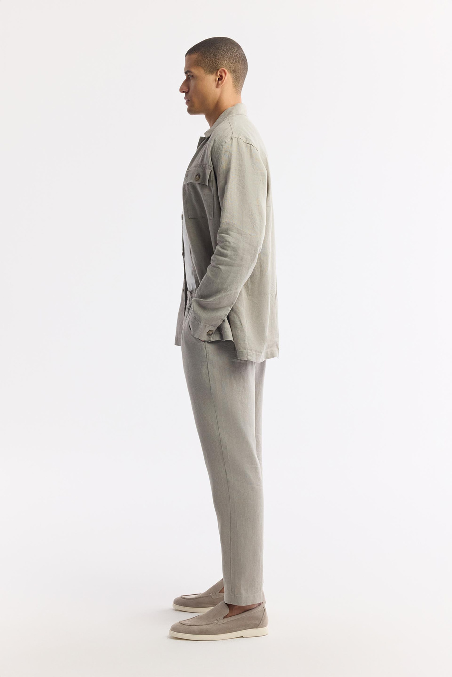 Grey Linen Drawstring Trousers