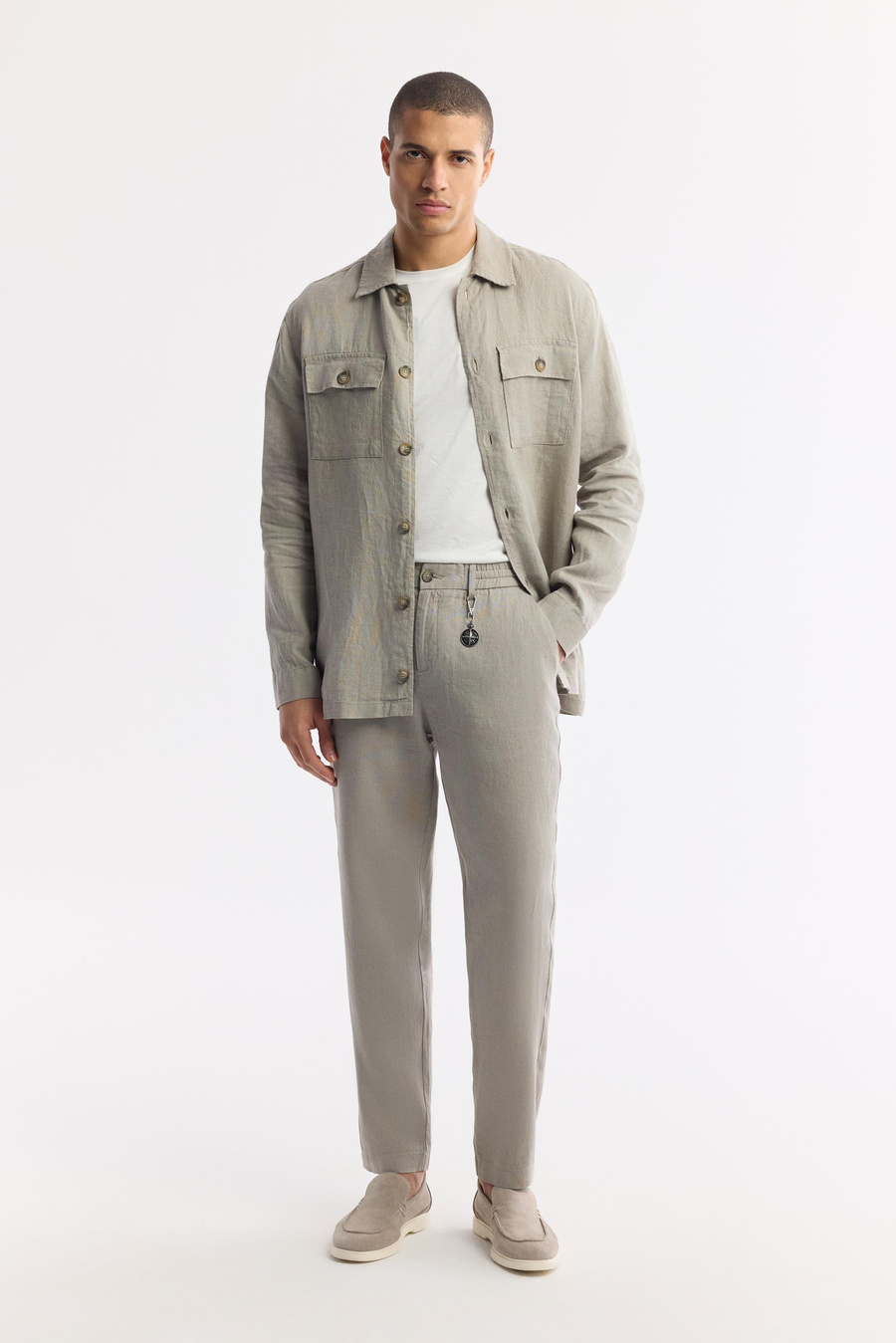 Grey Linen Drawstring Trousers