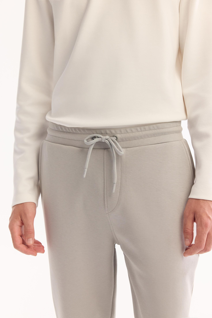 Gri Beli Lastikli Bağcıklı Yandan Cepli Nervürlü İnterlok Jogger