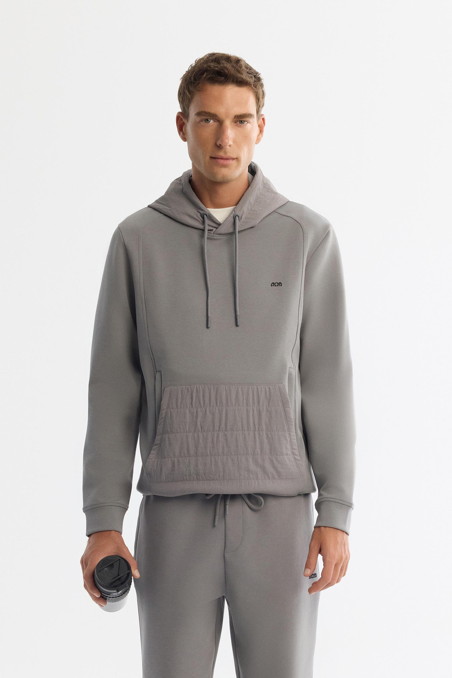 Gri Bisiklet Yaka Baskılı Fermuarlı Sweetshirt