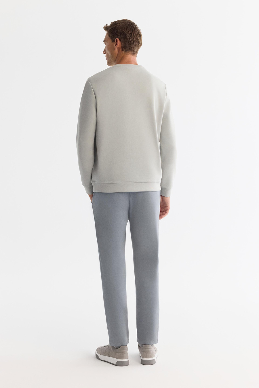 Gri Bisiklet Yaka Baskılı Sweetshirt