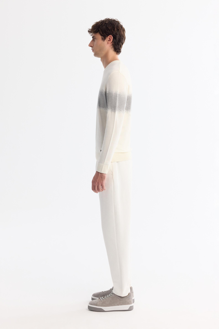 Gri Bisiklet Yaka Çizgili Kazak