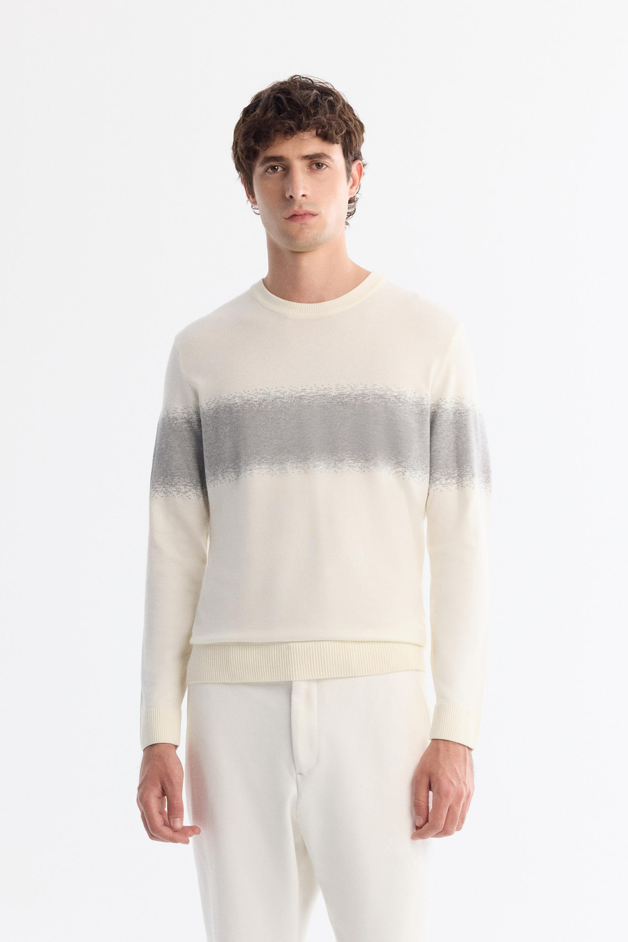 Gri Bisiklet Yaka Çizgili Soft Touch Triko Kazak