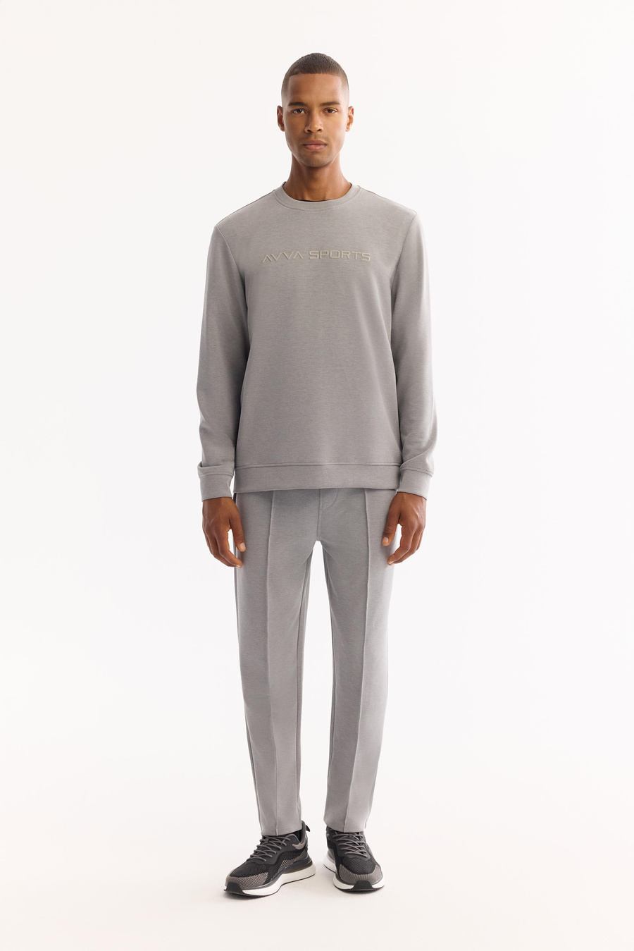 Gri Bisiklet Yaka Flok Baskılı Cupra Sweatshırt