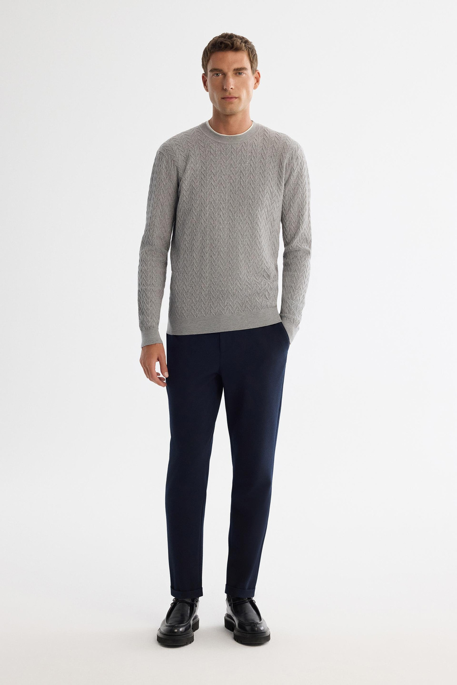 Gri Bisiklet Yaka Jakarlı Kazak