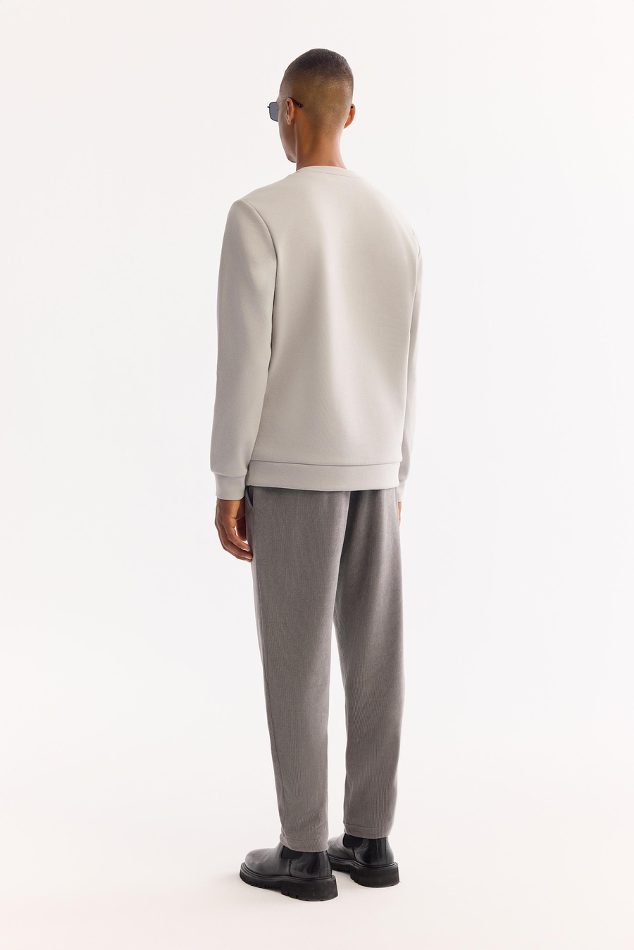 Gri Bisiklet Yaka Silikon  Baskılı İnterlok Sweatshirt