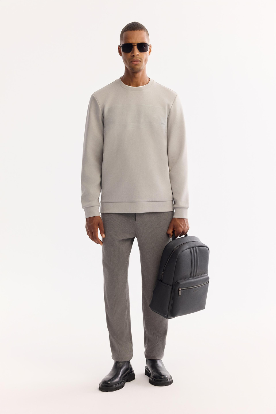 Gri Bisiklet Yaka Silikon  Baskılı İnterlok Sweatshirt