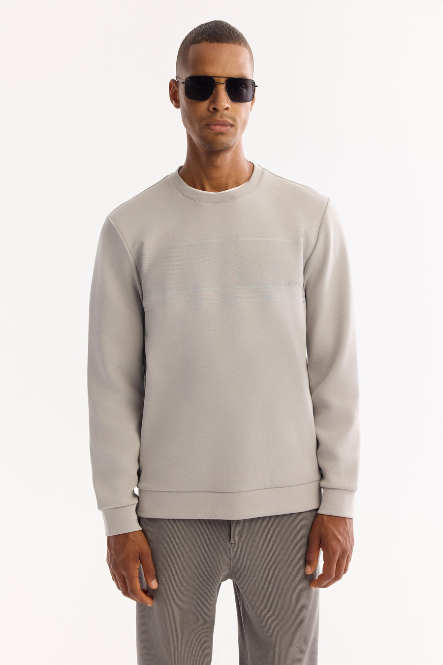 Gri Bisiklet Yaka Silikon  Baskılı İnterlok Sweatshirt