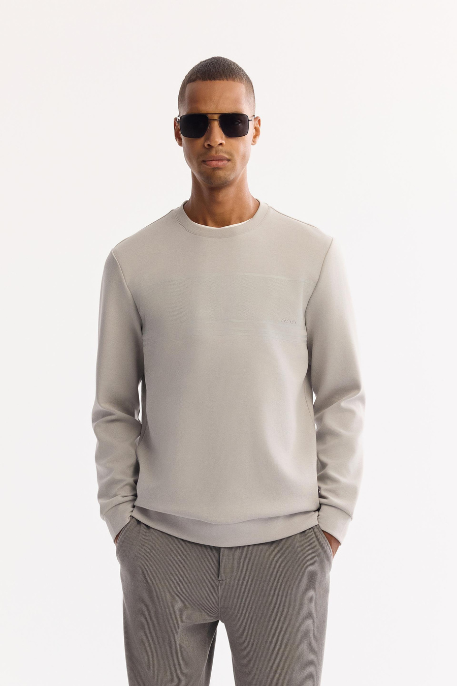 Gri Bisiklet Yaka Silikon  Baskılı İnterlok Sweatshirt