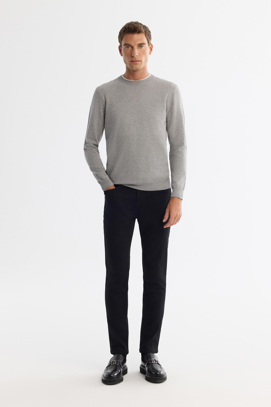 Gri Bisiklet Yaka Düz Kazak