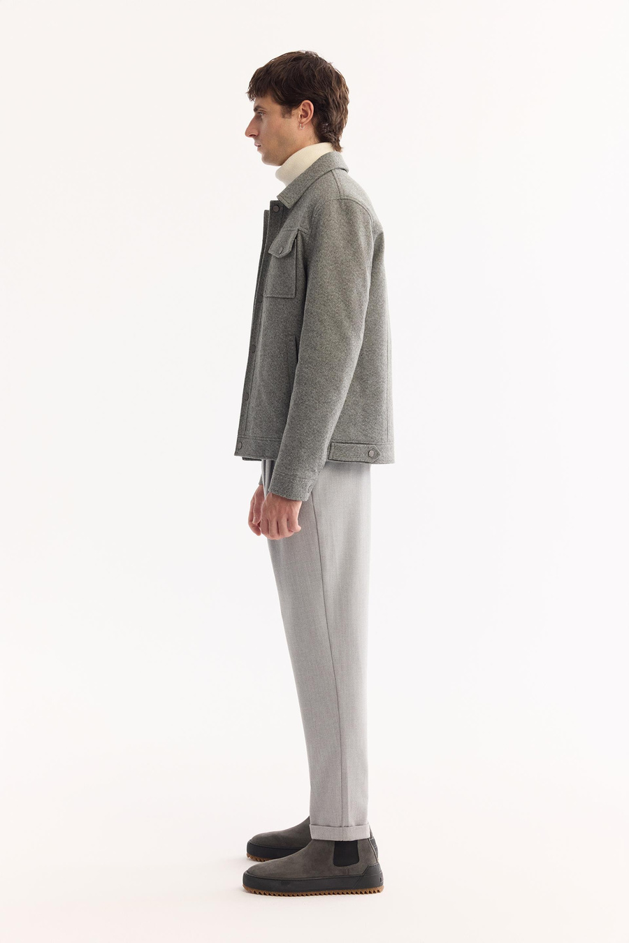 Gri Cep Detaylı Comfort Fit Kaşe Ceket