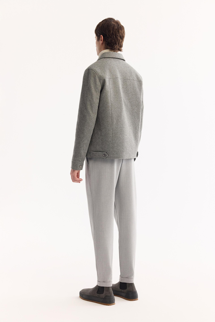 Gri Cep Detaylı Comfort Fit Kaşe Ceket