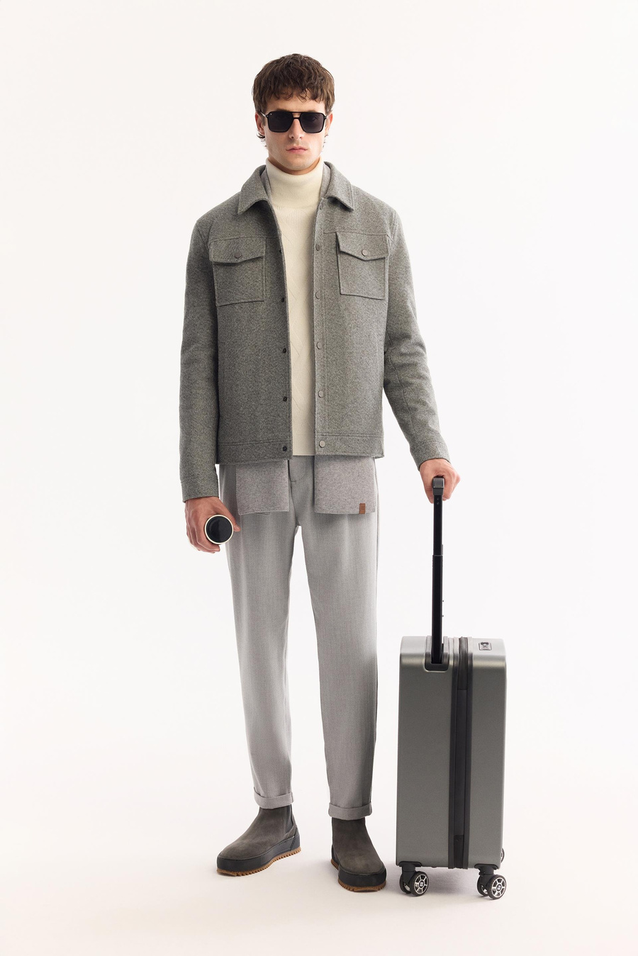 Gri Cep Detaylı Comfort Fit Kaşe Ceket