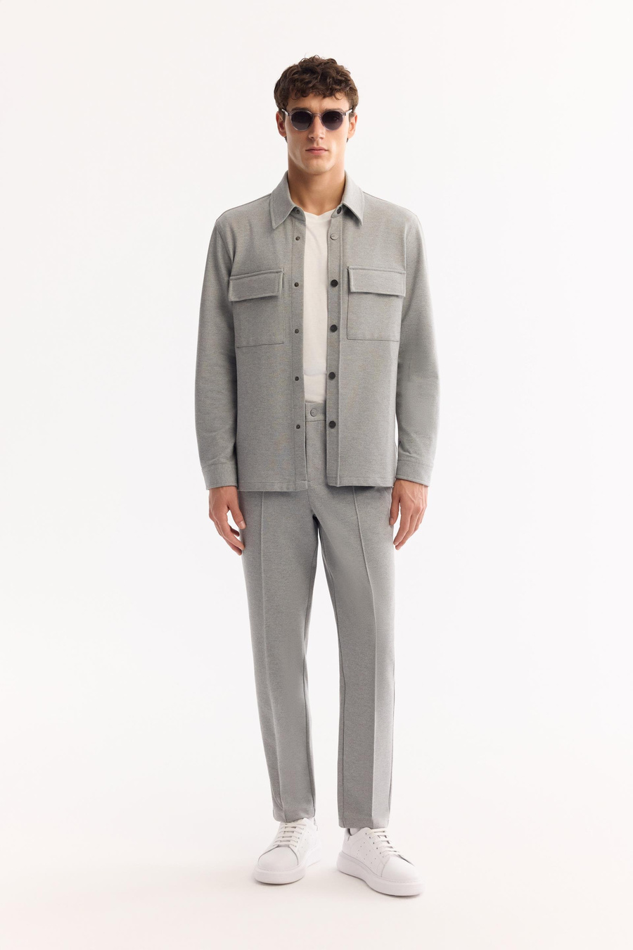 Gri Çift Cep Kapaklı Çıtçıtlı Comfort Fit Gömlek Ceket