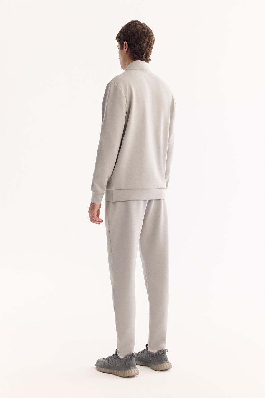 Gri Dik Yaka  Fermuarlı Gizli Pat  İnterlok Sweatshirt